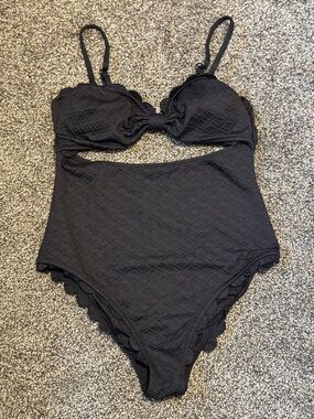 Black Textured One-Piece Swimsuit - Womens